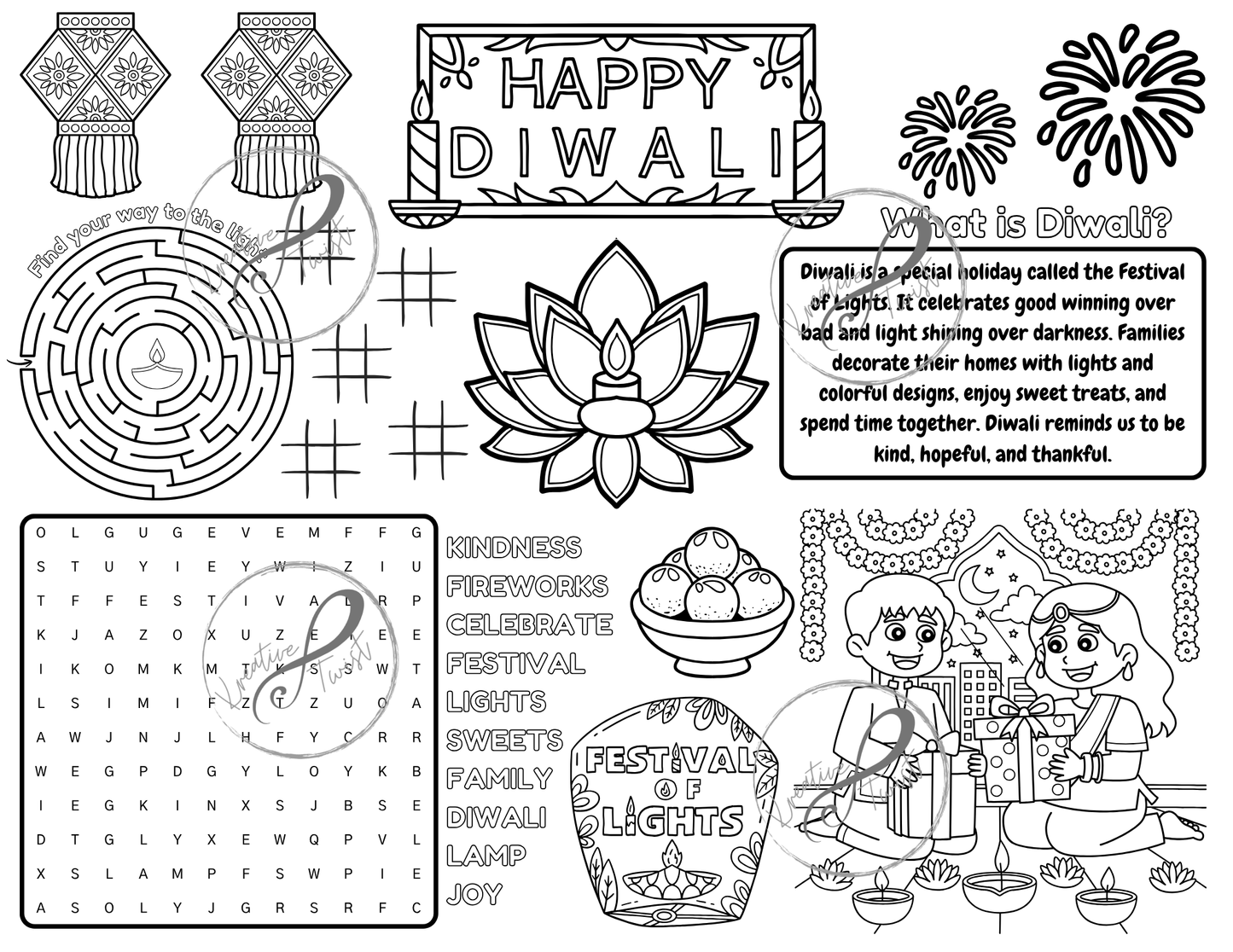 Diwali Activity Coloring Page (Digital Downloads)
