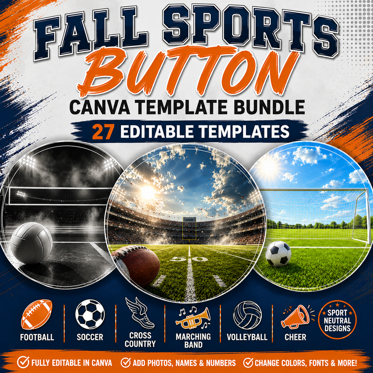 Fall Sports Button Canva Template Bundle – 27 Editable Designs