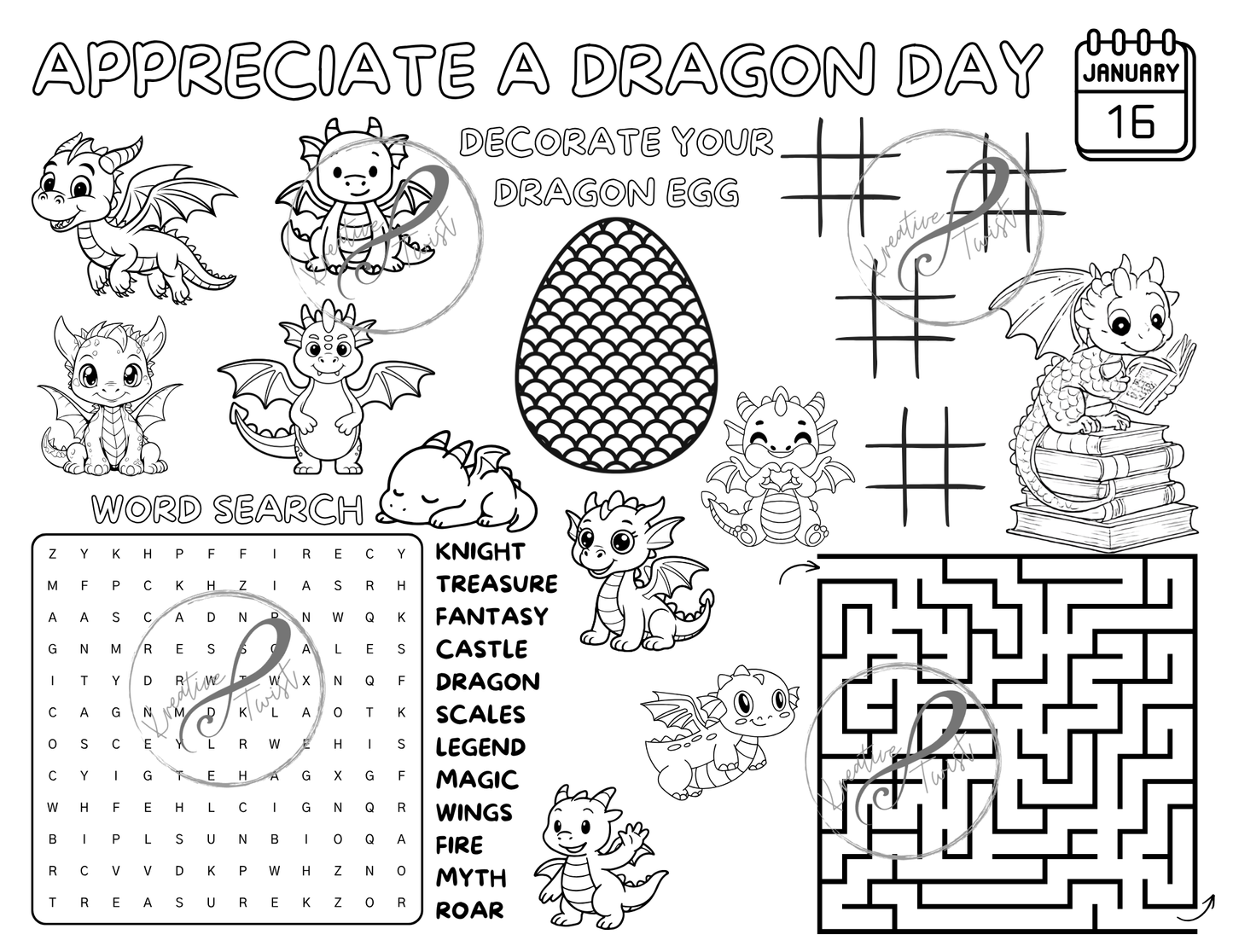 January Activity Coloring Pages