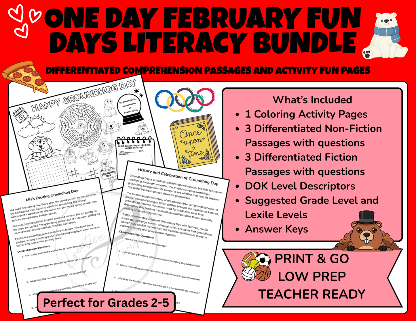 February Fun Days Literacy Single Day Set