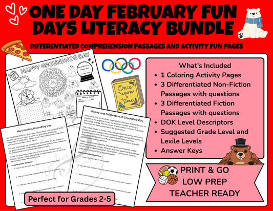 February Fun Days Literacy Single Day Set