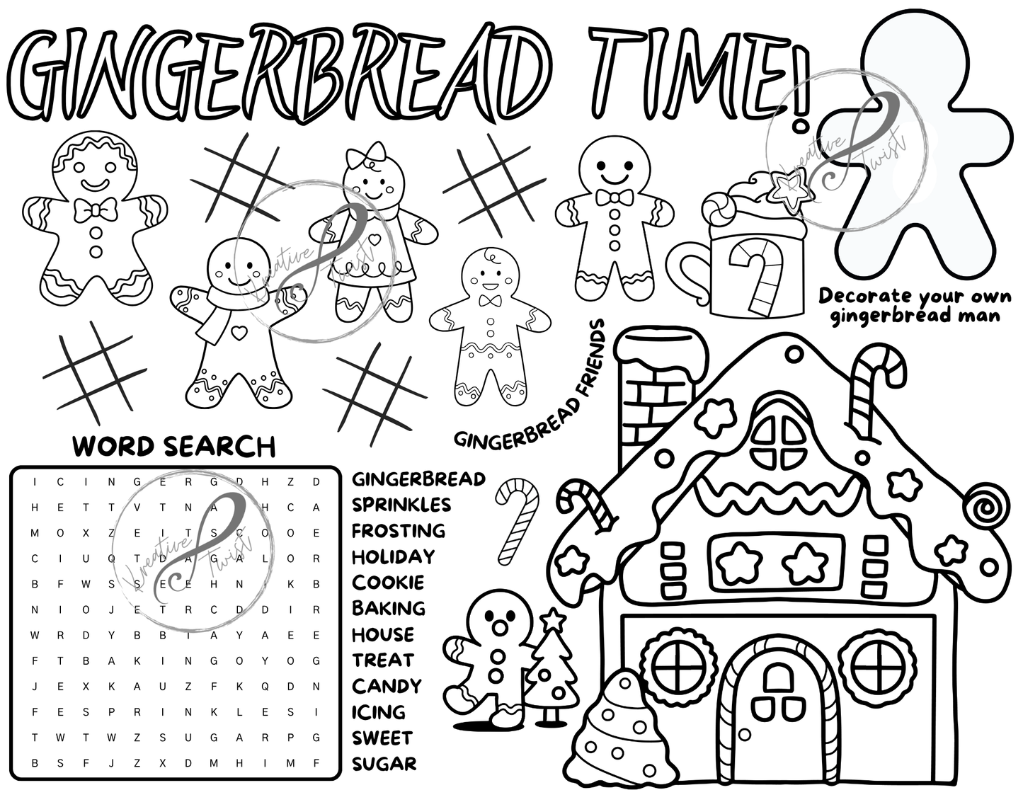 Gingerbread Activity Coloring Page (Digital Downloads)