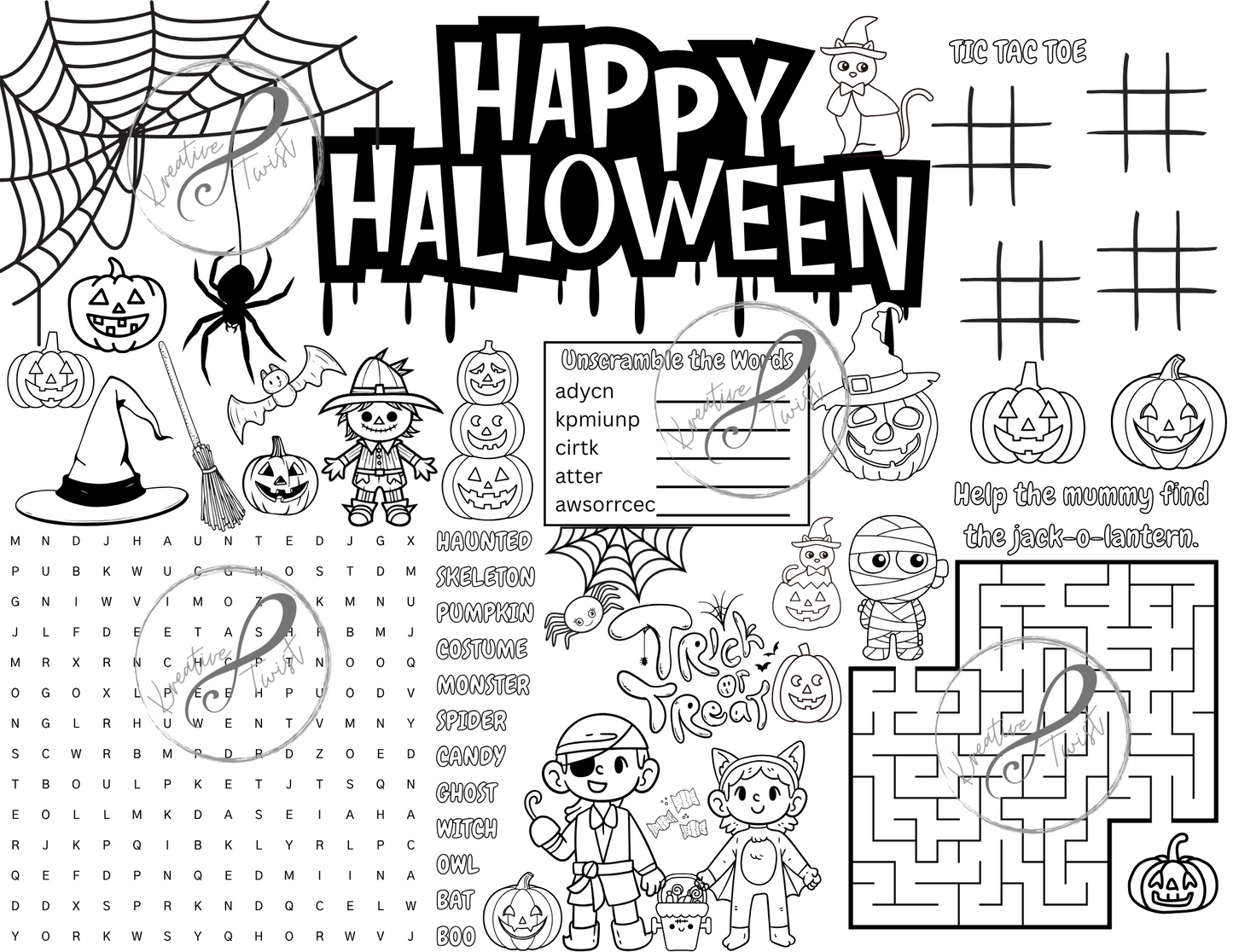 Halloween Activity Coloring Page (Digital Downloads)
