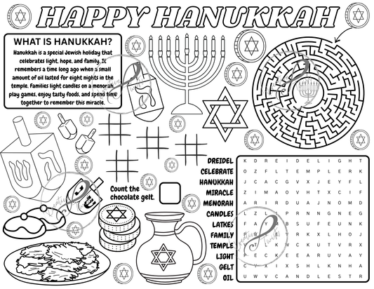 Happy Hanukkah Activity Coloring Page (Digital Downloads)