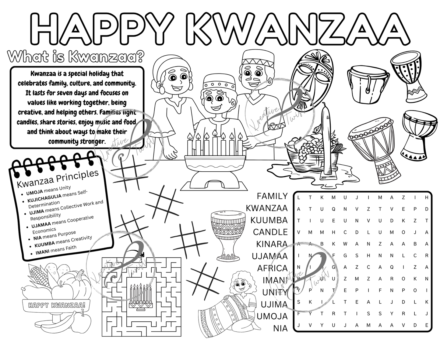 Happy Kwanzaa Activity Coloring Page (Digital Downloads)
