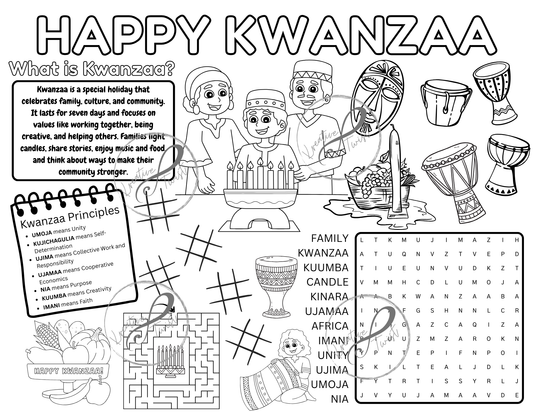 Happy Kwanzaa Activity Coloring Page (Digital Downloads)
