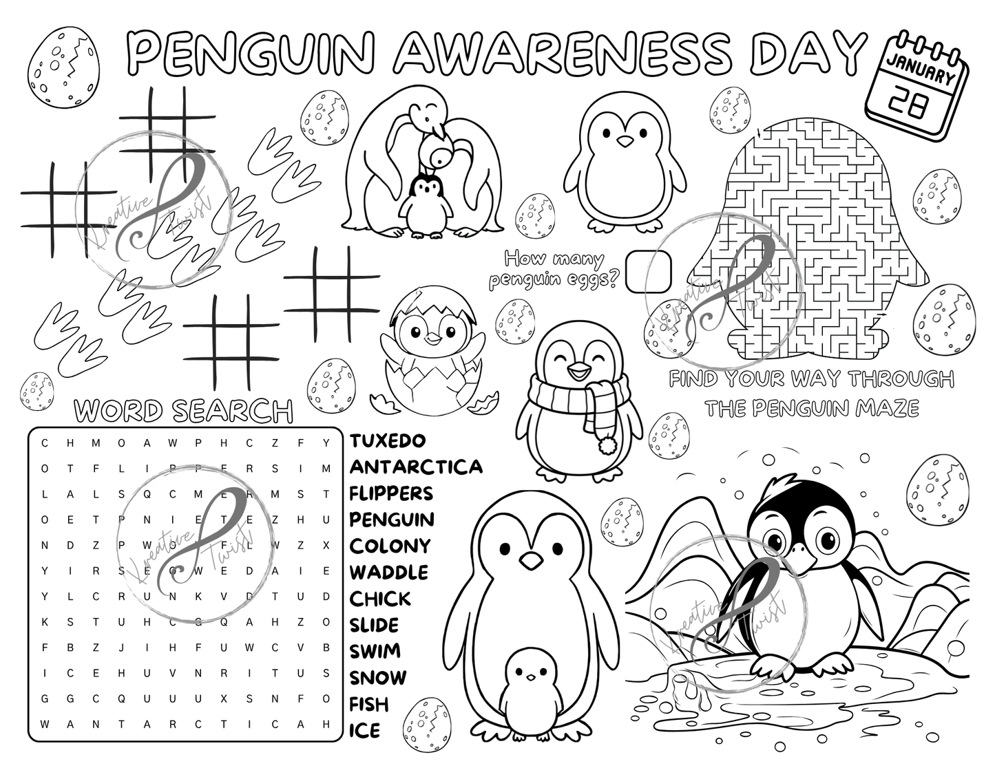 January Activity Coloring Pages