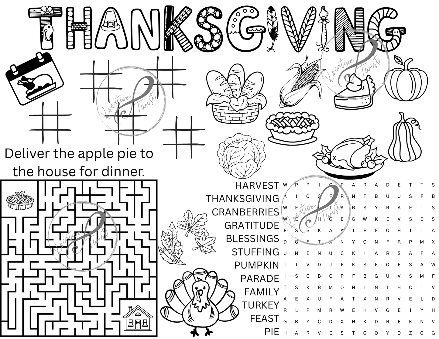 Thanksgiving Activity Coloring Page (Digital Downloads)