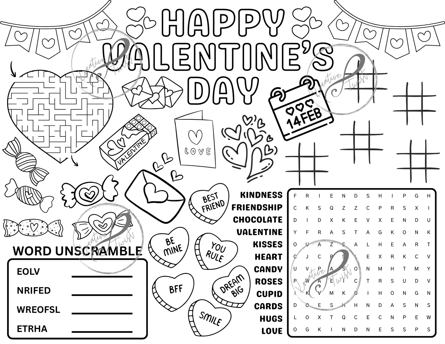 Valentine's Day Activity Coloring Page (Digital Downloads)